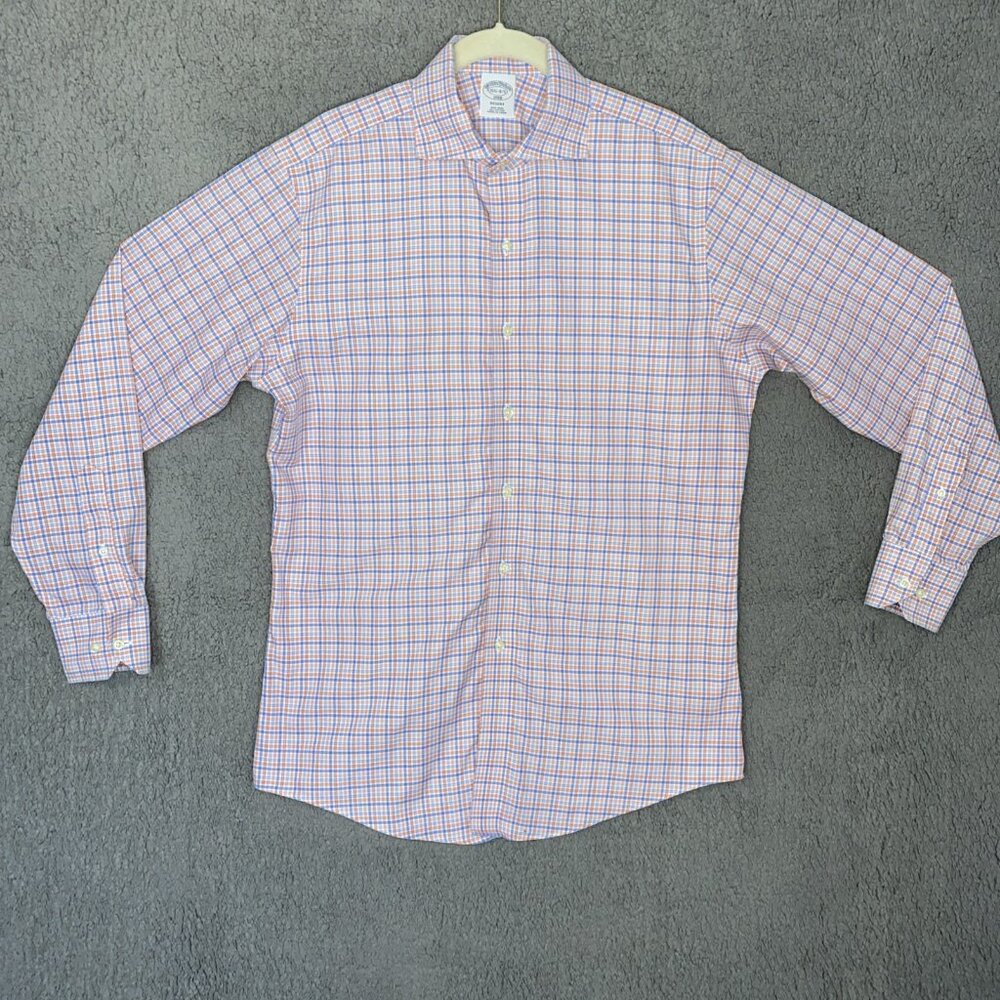 Brooks‎ Brothers Regent Orange/Blue Plaid Men's 15.5 4/5 Flip Cuffs